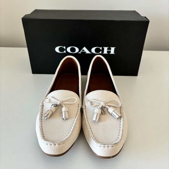COACH Gia Womens Flat Slip-on Loafers Driver Moccasins Cream Chalk Leath… - Picture 3 of 8